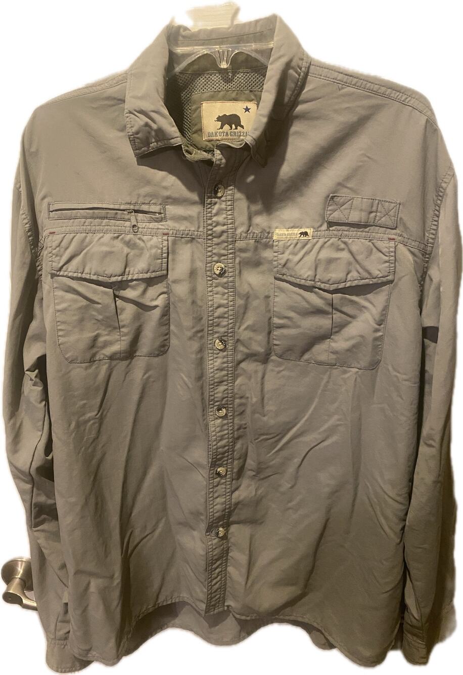 Dakota Grizzly Men's Vented Fishing Hiking Shirt Khaki Tan Button Up Size L